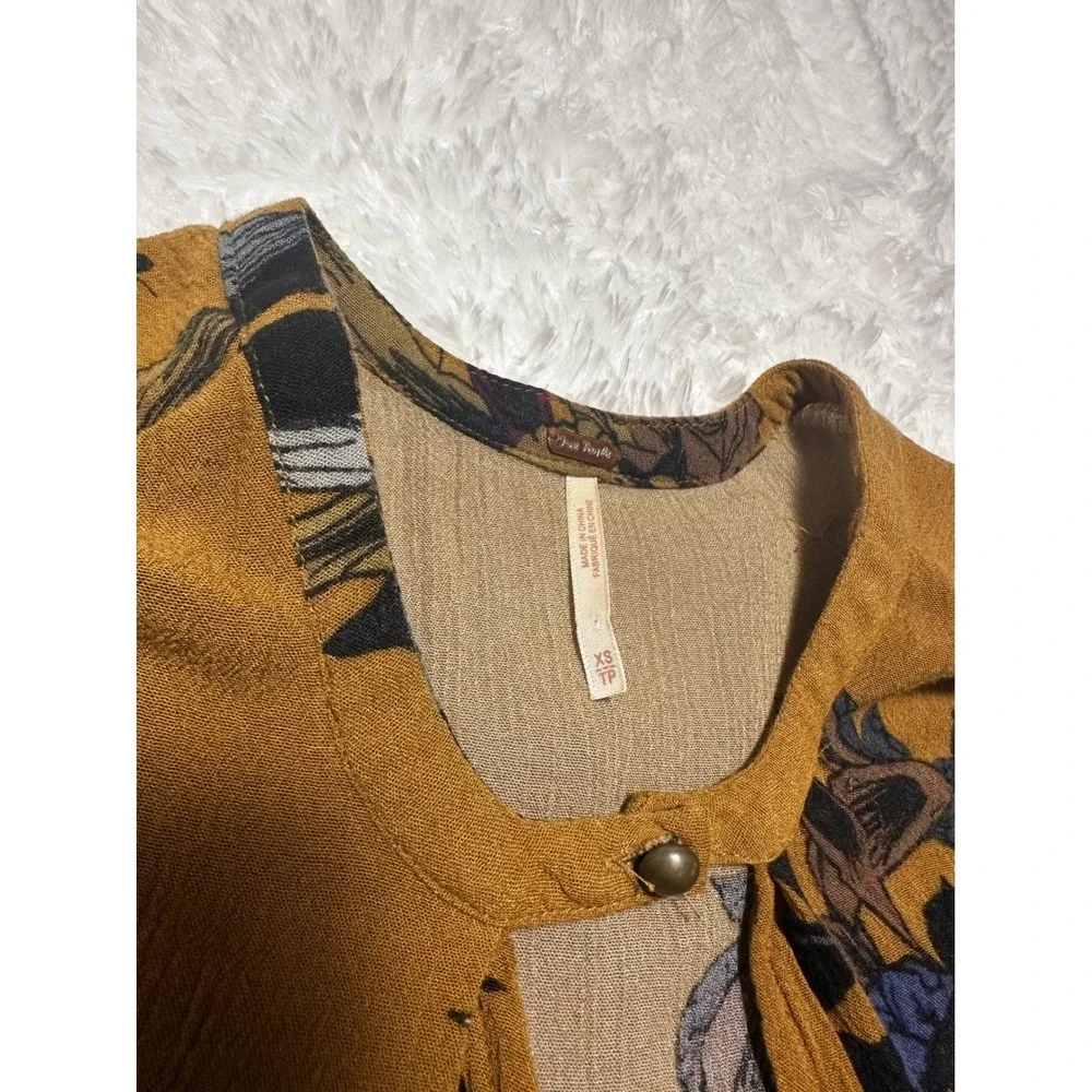 Free‎ People Floral Print Tunic Mini Dress Long Sleeve Mustard XS